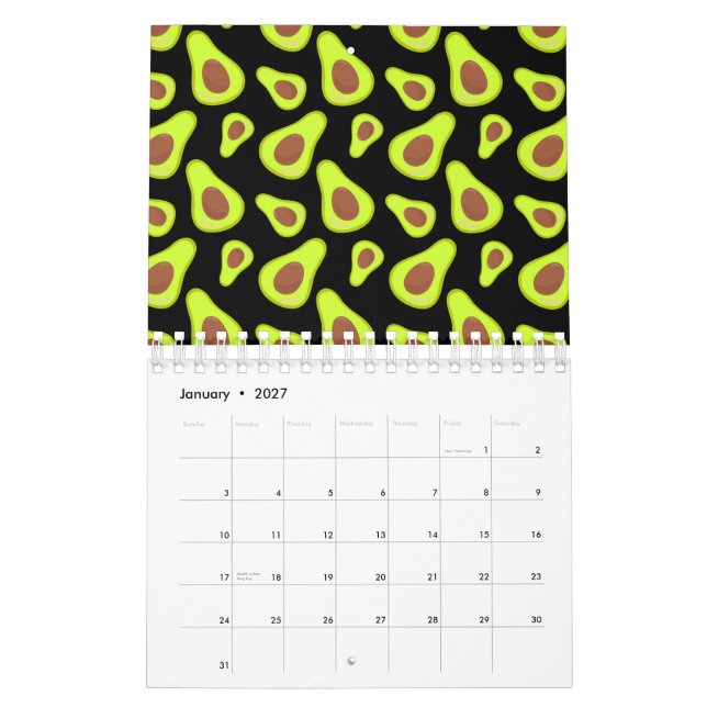 Calendário Abacates Verdes Amante de Legumes Comida Saudável  (Jan 2027)