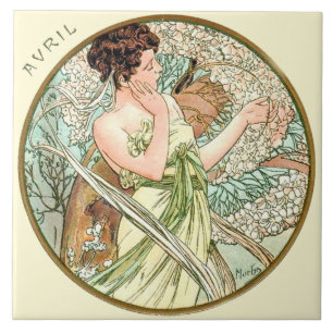 Calendário abril de Nouveau Mucha da arte