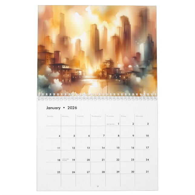 Calendário Abstract City Scape 12 Month Calendar (Jan 2026)