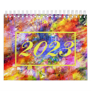 Calendário Abstrato Art Dourado Red Blue Legal 2023