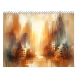 Calendário Abstrato de Paisagem Urbana de 12 Meses