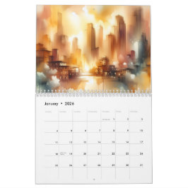 Calendário Abstrato de Paisagem Urbana de 12 Meses