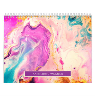 Calendário Abstrato Paint Swirl Inspiration cita monograma