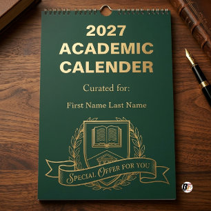Calendário Academia Sombria Personalizada Verde & Dourado 202