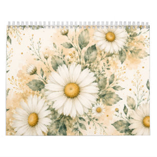 Calendário Açafrão Branco Elegante Aquarela Botânica