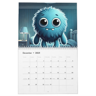 Calendário Adorable Blue Fluffy Creature