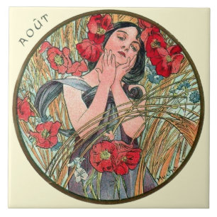 Calendário agosto de Nouveau Mucha da arte