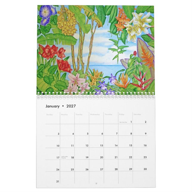 Calendário Aguarelas de Havaí (Jan 2027)