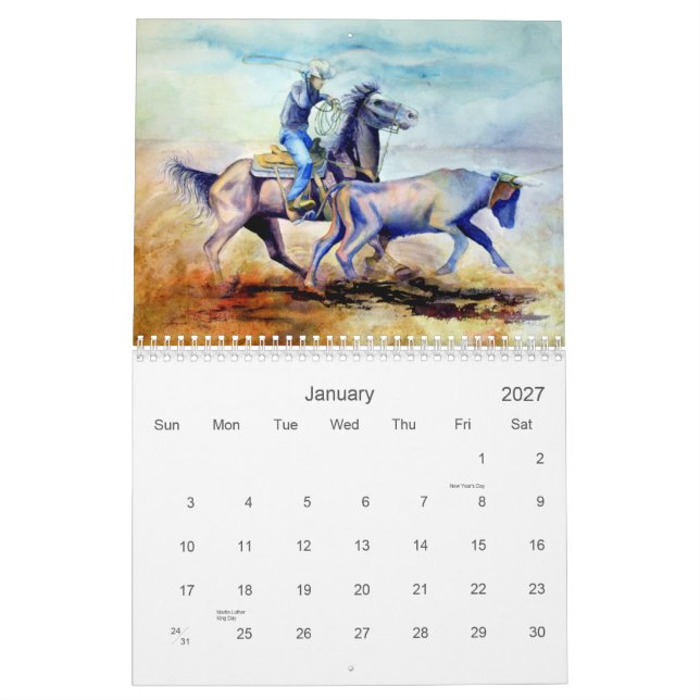 Calendário Aguarelas ocidentais (Jan 2027)