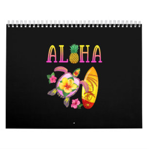 Calendário Aloha Legal Tartaruga Kawaii Surfboard Tartaruga H