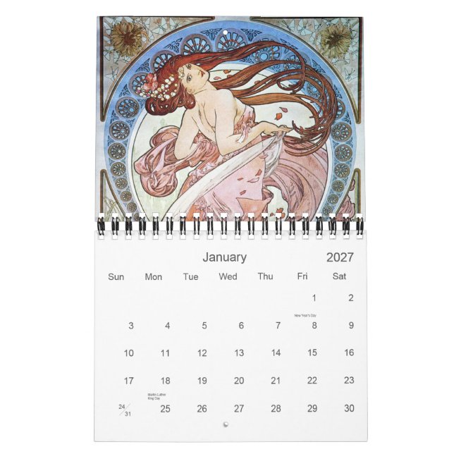 Calendário Alphonse Mucha Art (Jan 2027)
