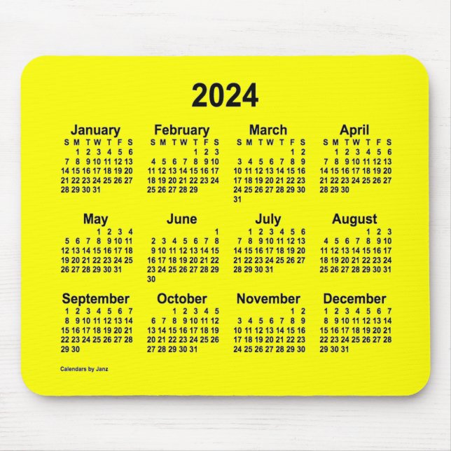 Calendário Amarelo 2024 por Janz Mouse Pad (Frente)