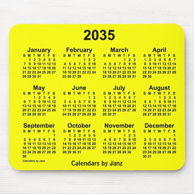 Calendário Amarelo 2035 por Janz Mouse Pad (Frente)