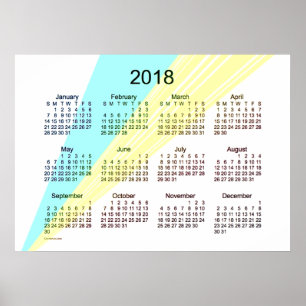 Calendário Amarelo Ciano 2018 por Janz Poster