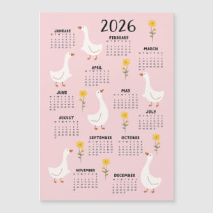 Calendário Amarelo de Flor e Ganso 2026 - Rosa