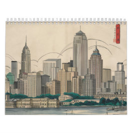 Calendário América Vintage Boston Ma Silhueta Da Cidade Estil