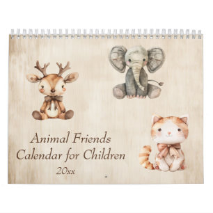 Calendário Amigos de Animais para Crianças, Aquarela