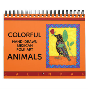 Calendário Animais de Arte Folclórica Mexicanos Desenhados C