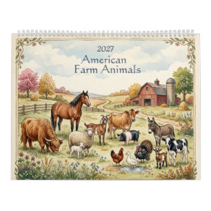 Calendário Animais de Fazenda Americanos - Duas Páginas 2027