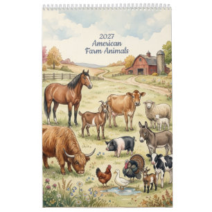 Calendário Animais de Fazenda Americanos - Página Única 2027