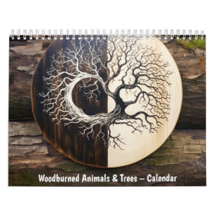 Calendário Animais e Árvores queimados em madeira – Calendári