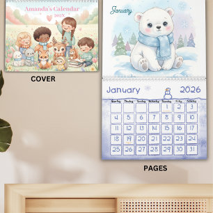 Calendário Animais Pastel Adoráveis Personalizados para Crian