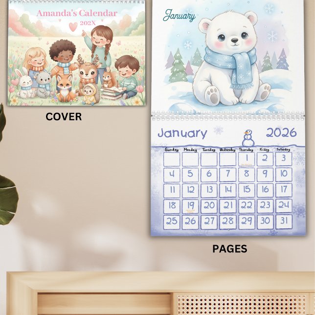 Calendário Animais Pastel Adoráveis Personalizados para Crian (Criador carregado)