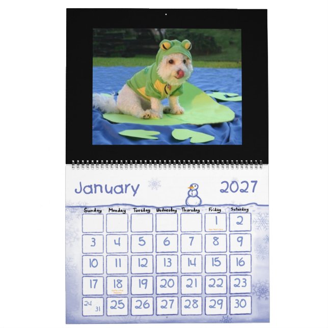 Calendário animal engraçado (Jan 2027)