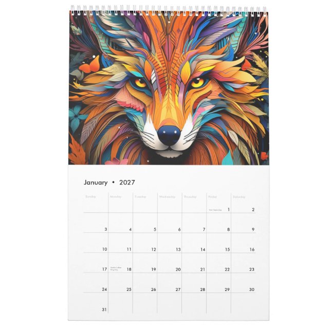 Calendario Animales en Arte Vitral (Jan 2027)