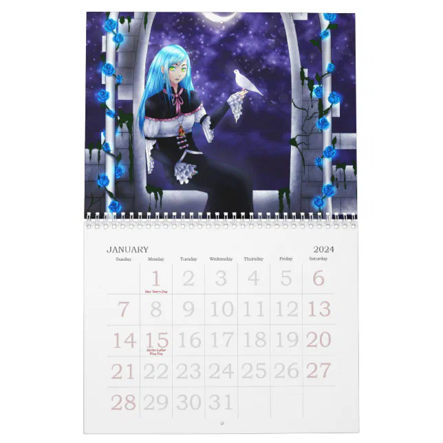 Modelo de calendário escolar de anime