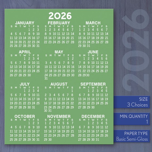 Calendário - Ano de Cheio Básico - Papel Planilha (2026 Calendar)