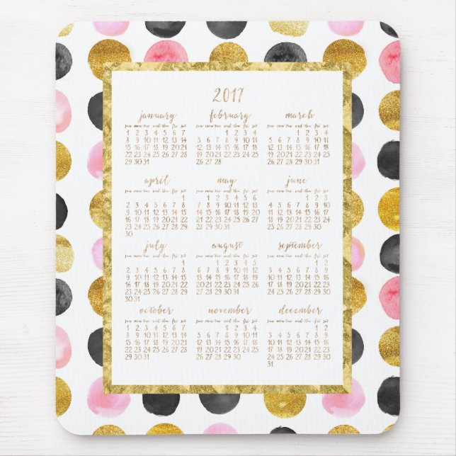 Calendário Anual 2017 Mousepads Rosa E Pontos Dour (Frente)