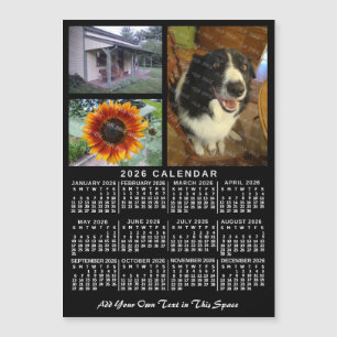Calendário Anual 2026 Preto 3 Fotos Ímã