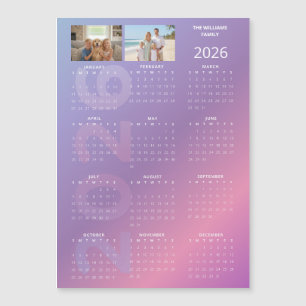 Calendário Anual 2026 Rosa Azul Personalizado com