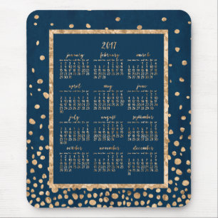 Calendário Anual Azul 2017 Mouse pads Dourado Conf