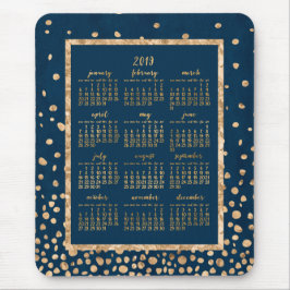Calendário Anual Azul 2019 Mouse pads Dourado Conf