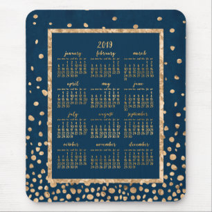 Calendário Anual Azul 2019 Mouse pads Dourado Conf