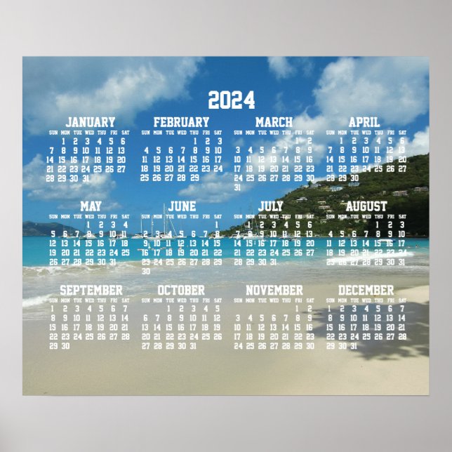 Calendário Anual Da Praia 2024 Com Poster de Foto (Frente)