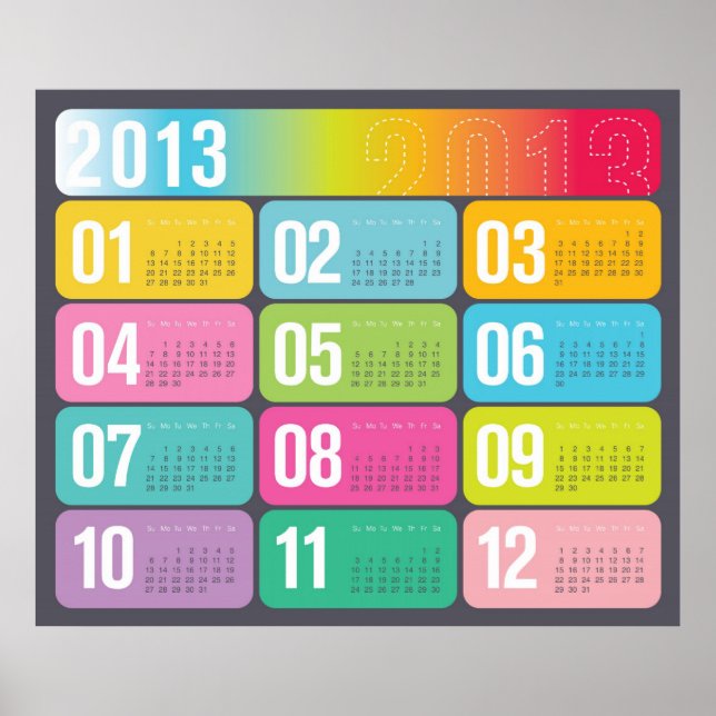 Calendário anual de 2013 em poster de parede (Frente)