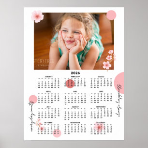 Calendário Anual de 2026 Foto Poster Floral Bonito