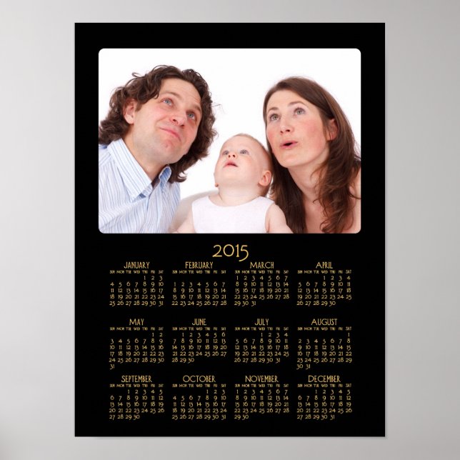 Calendário Anual de Poster Preto Personalizado 201 (Frente)