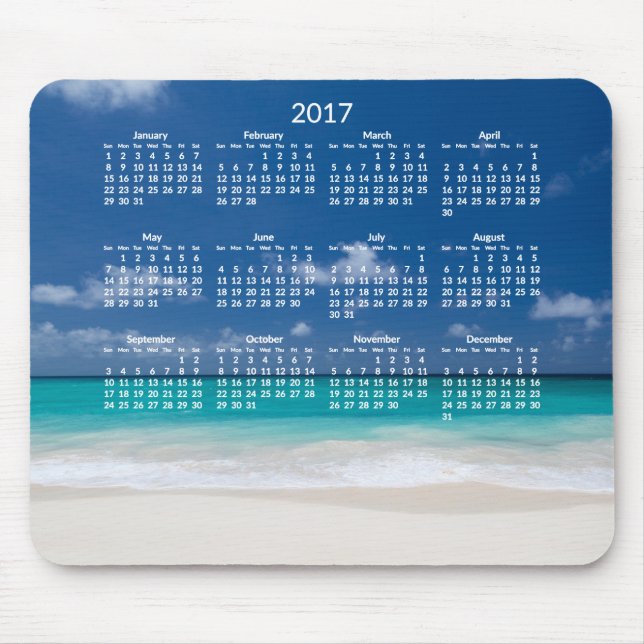 Calendário anual de praia 2017 Mousepads Adicionar (Frente)