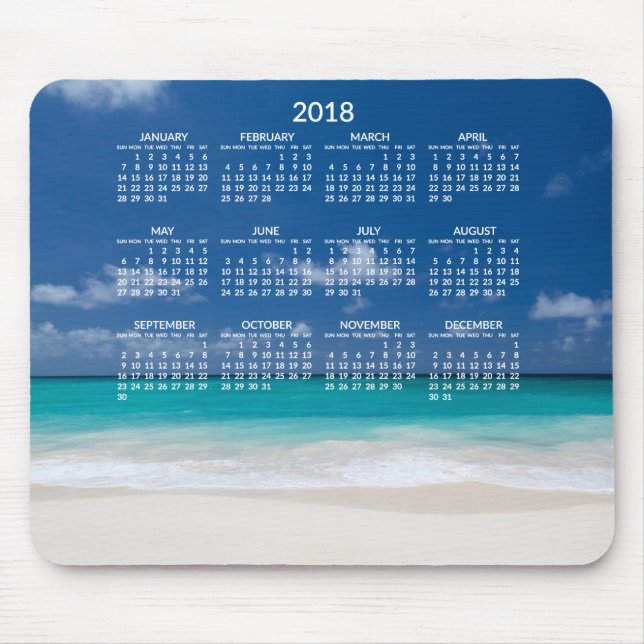 Calendário anual de praia 2018 Mousepads Adicionar (Frente)
