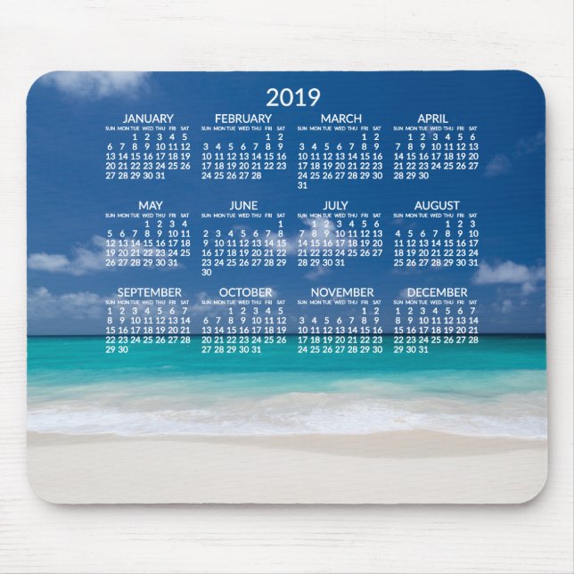 Calendário anual de praia 2019 Mousepads Adicionar (Frente)