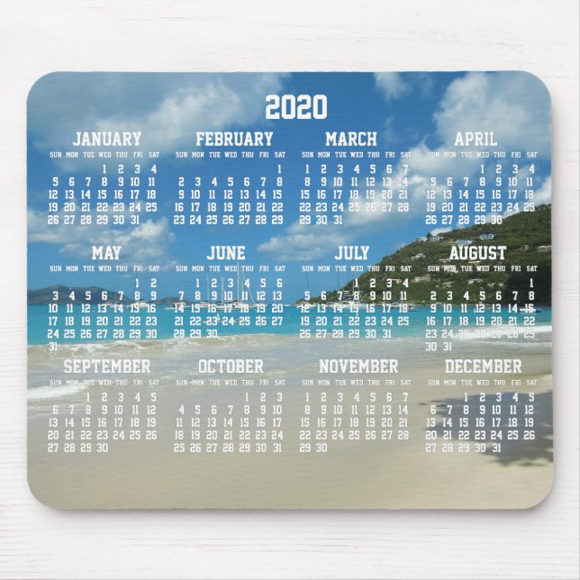 Calendário Anual de Praia Mouse pads 2020 (Frente)