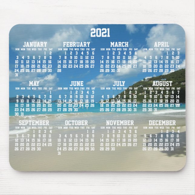 Calendário Anual de Praia Mouse pads 2021 (Frente)