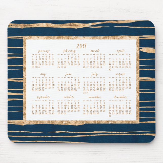 Calendário Anual do Gold Foil 2017 Mouse pads Azul (Frente)