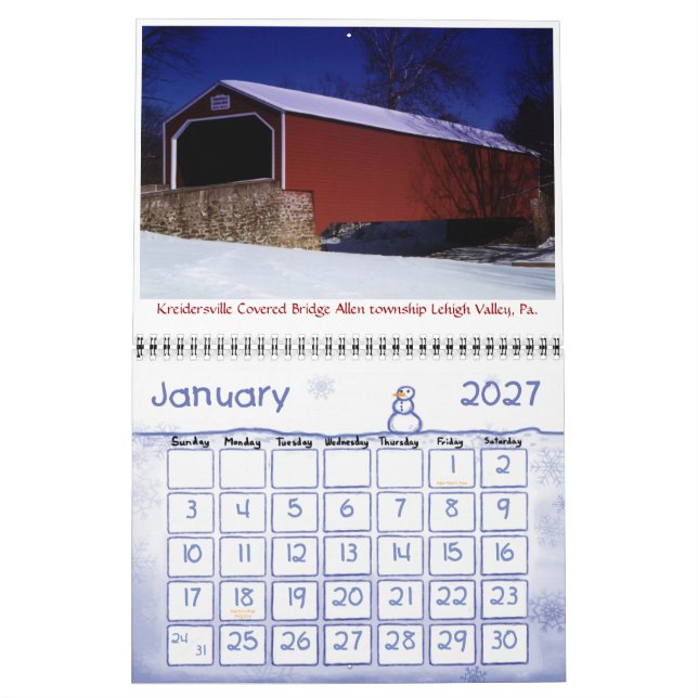 Calendário Anual do Muro das Pontes Cobertas do No (Jan 2027)