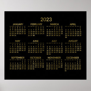Calendário Anual Dourado E Preto 2023 Poster