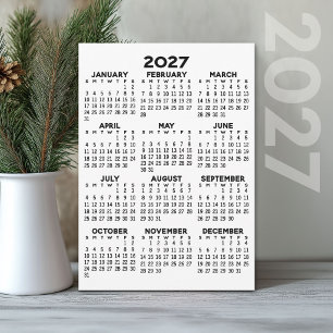 Calendário Anual em Cartão Preto e Branco Básico